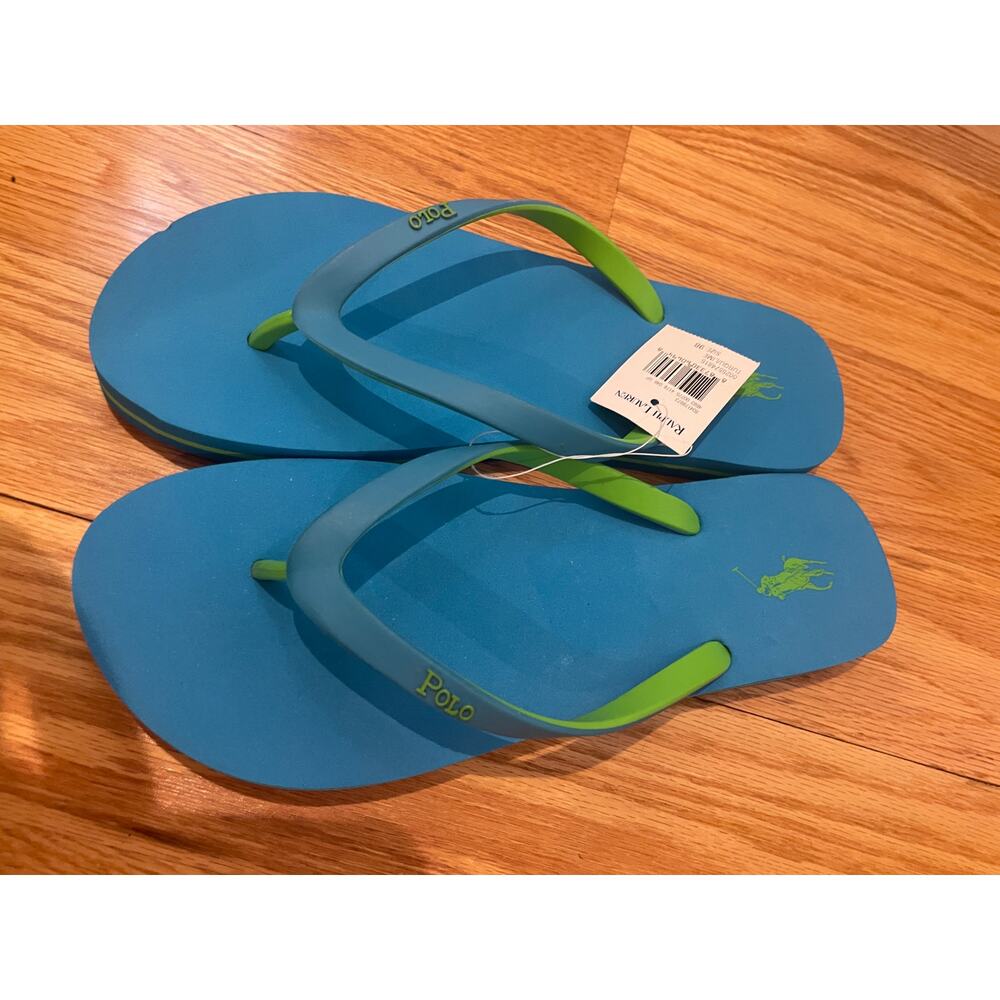 Polo Ralph Lauren Bolt Flip Flop Women 9B NWT Turquoise Blue Lime Thong Shoe